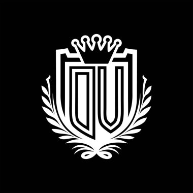 DV Letter logosu kraliyet kalkanı şeklinde ve taç, siyah arkaplan şablonu üzerinde vintage kalkan.
