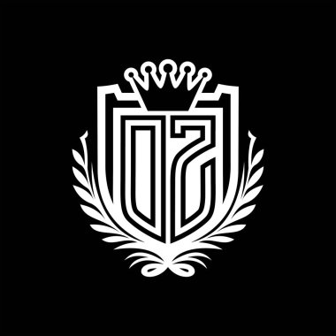 DZ Harf logosu kraliyet kalkanı şeklinde ve kaplama şeklinde, siyah arkaplan şablonu dizaynında vintage kalkan