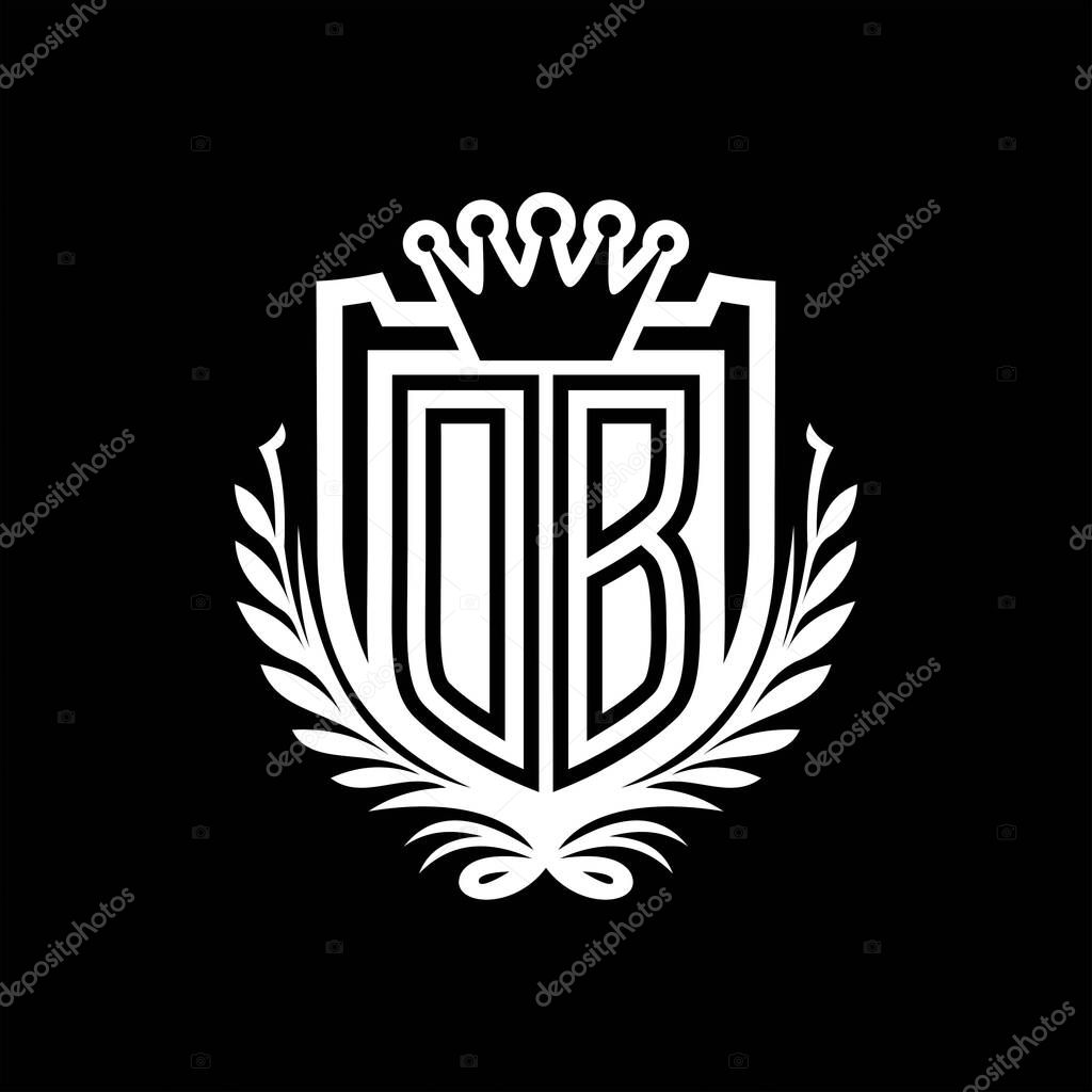 DB Letter logo heraldic shield shape with crown, vintage shield on black background template design