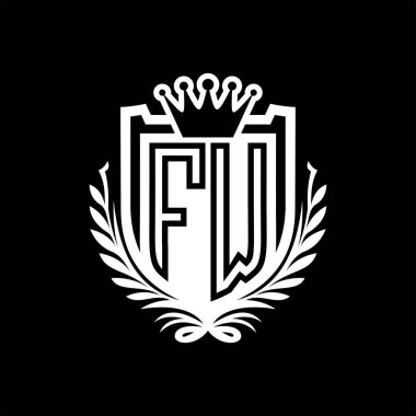 FW Letter logosu kraliyet kalkanı şekilli, siyah arkaplan şablonu dizaynında vintage kalkan