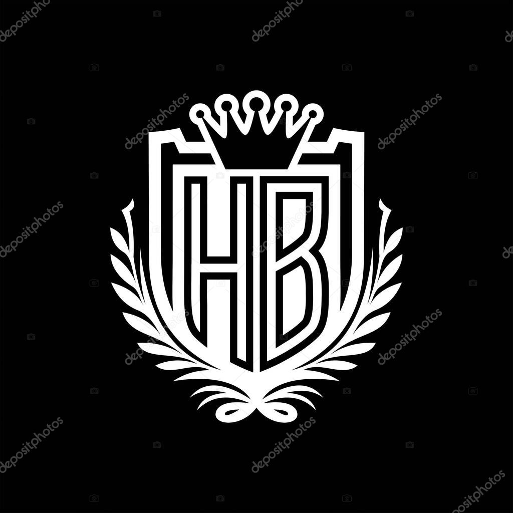 HB Letter logo heraldic shield shape with crown, vintage shield on black background template design