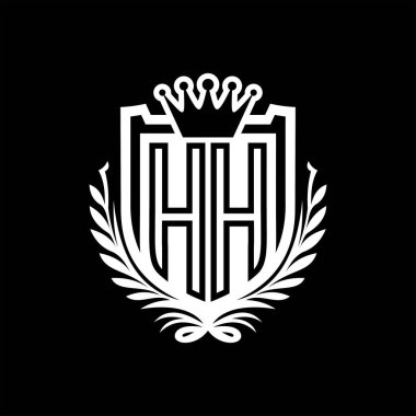 HH Harf logosu kraliyet kalkanı şeklinde ve taç, siyah arkaplan şablonu üzerinde vintage kalkan.
