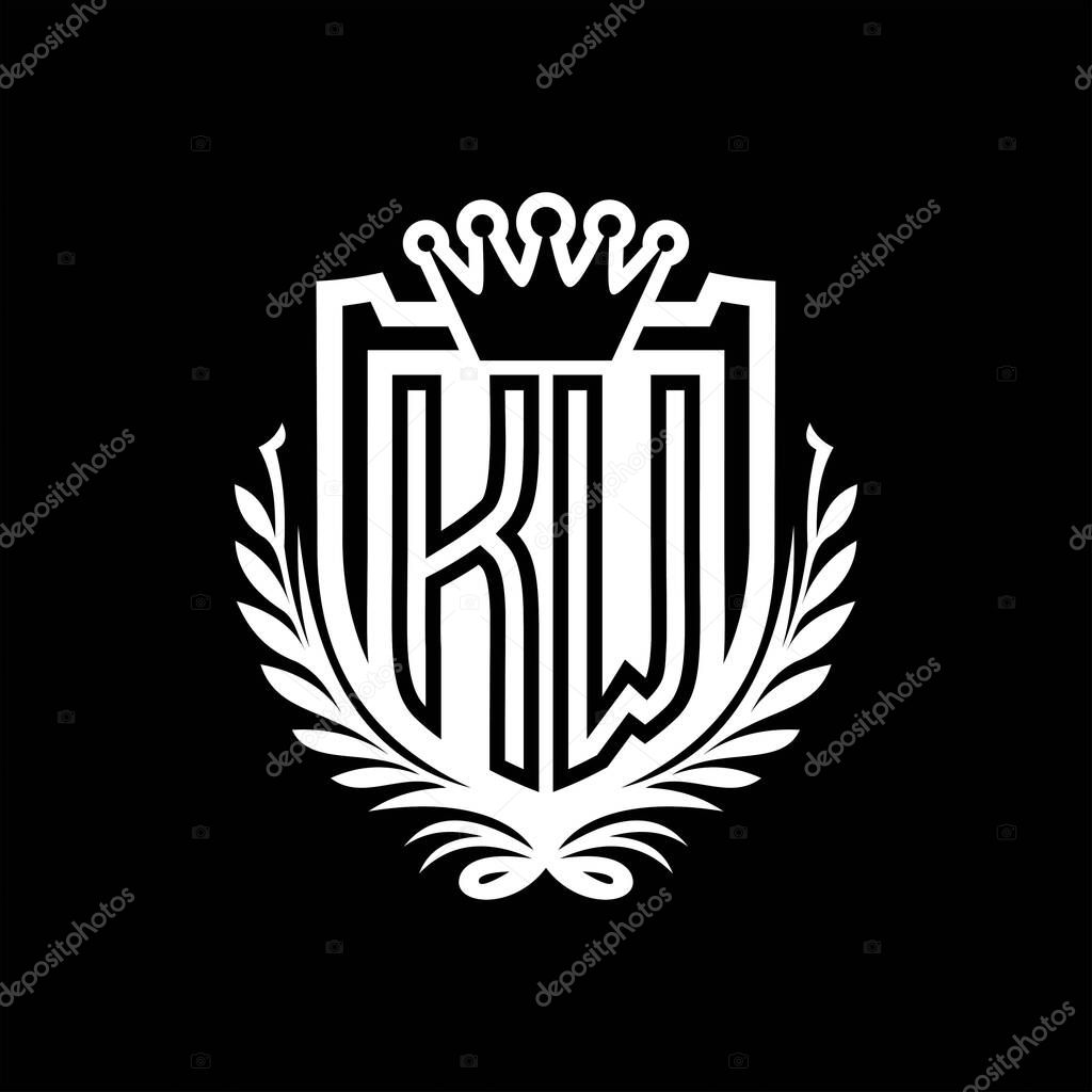 KW Letter logo heraldic shield shape with crown, vintage shield on black background template design