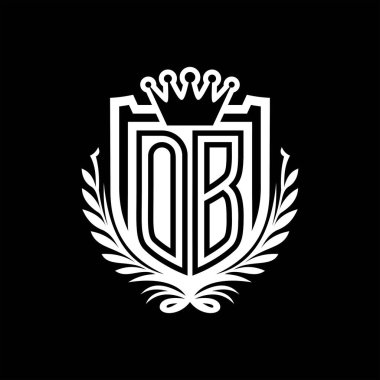 OB Harf logosu kraliyet kalkanı şeklinde ve kaplama şeklinde, siyah arkaplan şablonu üzerinde vintage kalkan.