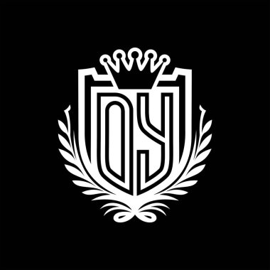OY Letter logosu kraliyet kalkanı şeklinde taç, siyah arkaplan şablonu dizaynında vintage kalkan
