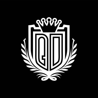 QD Harf logosu kraliyet kalkanı şeklinde taç, siyah arkaplan şablonu dizaynında vintage kalkan