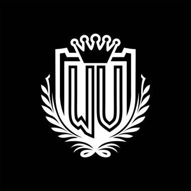 WV Letter logosu kraliyet kalkanı şeklinde ve taç, siyah arkaplan şablonu üzerinde vintage kalkan.