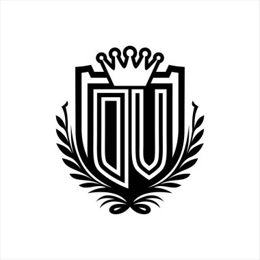 DV Letter logosu kraliyet kalkanı şeklinde, beyaz arkaplan şablonunda vintage kalkan