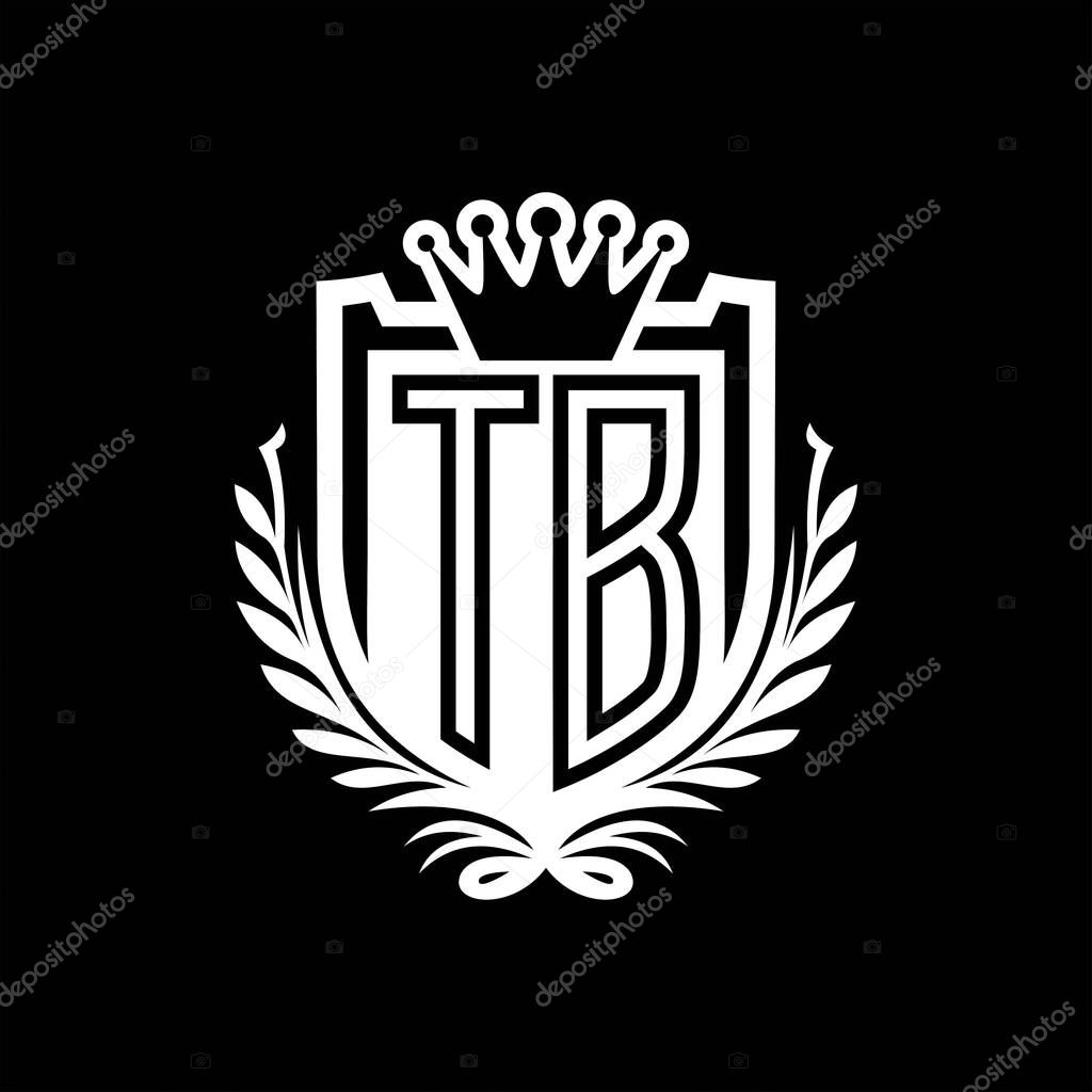 TB Letter logo heraldic shield shape with crown, vintage shield on black background template design