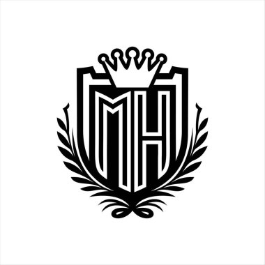 MH Harf logosu kraliyet kalkanı şeklinde, beyaz arkaplan şablonu üzerinde vintage kalkan