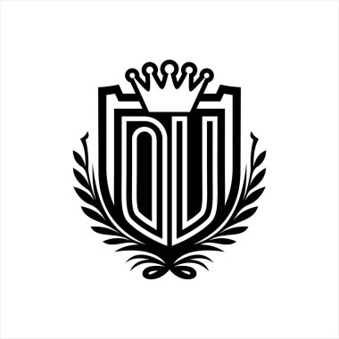 Taçlı harf logosu, beyaz arkaplan şablonunda vintage kalkan.