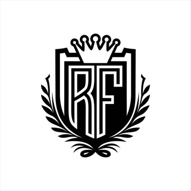 RF Harflerin logosu kraliyet kalkanı şeklinde, beyaz arka plan şablonu üzerinde vintage kalkan.