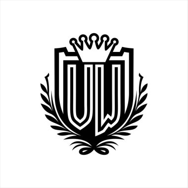 VW Letter logosu kraliyet kalkanı şeklinde, beyaz arka plan şablonu üzerinde vintage kalkan.