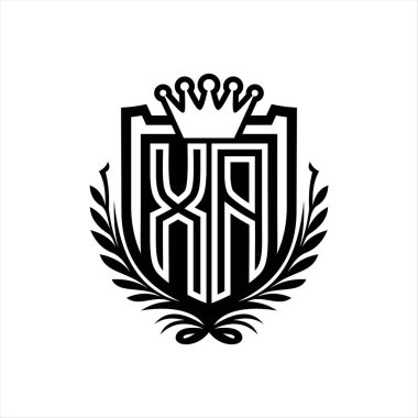 XA Harfi logosu kraliyet kalkanı şeklinde, beyaz arkaplan şablonunda antika kalkan.