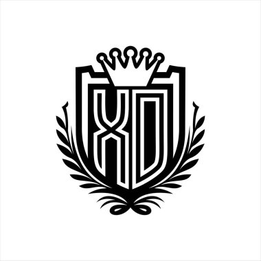 XD Harfler logosu kraliyet kalkanı şeklinde, beyaz arkaplan şablonu üzerinde vintage kalkan
