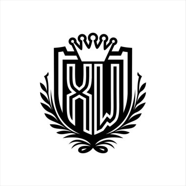 XW Letter logosu kraliyet kalkanı şeklinde, beyaz arkaplan şablonu üzerinde vintage kalkan