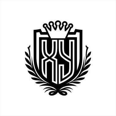 XY Letter logosu kraliyet kalkanı şekilli, beyaz arkaplan şablonunda antika kalkan