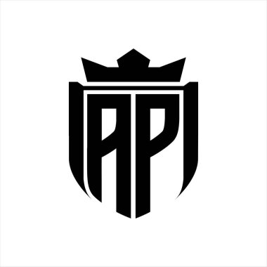 Beyaz arkaplan şablonunda kalkan şeklindeki AP Harf logosu rozet kaplaması