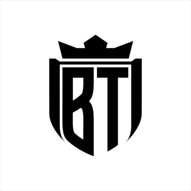 Beyaz arkaplan şablonunda rozet kaplaması içinde kalkan şekli olan BT Letter logosu