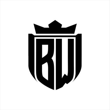 Beyaz arkaplan şablonunda rozet kaplaması içinde kalkan şekli olan BW Harf logosu