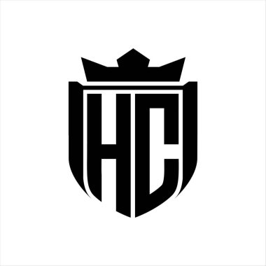 Beyaz arkaplan şablonunda kalkan şeklindeki HC Harf logosu