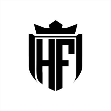 Beyaz arkaplan şablonunda kalkan şeklindeki HF Harf logosu