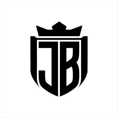 JB Letter logo with shield shape inside shield badge crown on white background template design clipart