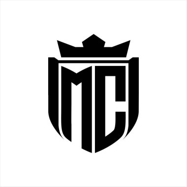 Beyaz arkaplan şablonunda rozet kaplaması içinde kalkan şekli olan MC Letter logosu