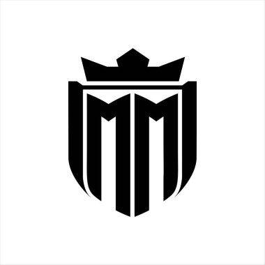 Beyaz arkaplan şablonunda rozet kaplaması içinde kalkan şekli olan MM Harf logosu