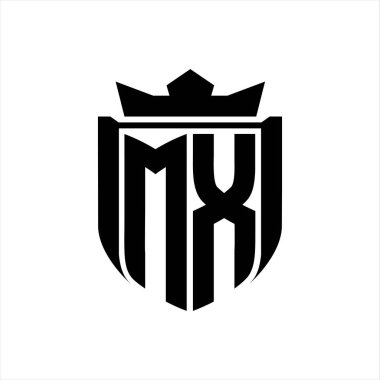 Beyaz arkaplan şablonunda kalkan şeklindeki MX Harf logosu rozet kaplaması