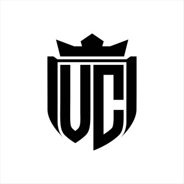 Beyaz arkaplan şablonunda rozet kaplaması içinde kalkan şekli olan VC Harf logosu