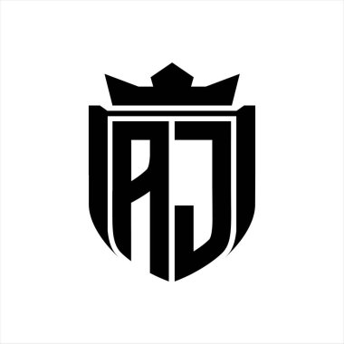 Beyaz arkaplan şablonunda kalkan şeklindeki AJ Harf logosu