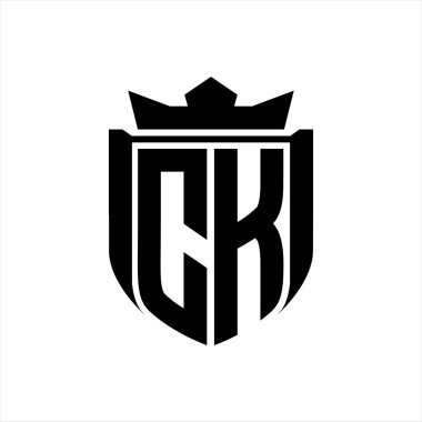 CK Harf logosu beyaz arkaplan şablonunda kalkan şeklindeki rozet kaplaması