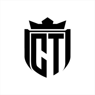 Beyaz arkaplan şablonunda rozet kaplaması içinde kalkan şekli olan CT Harfi logosu