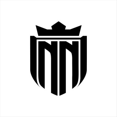 NN Letter logo with shield shape inside shield badge crown on white background template design clipart