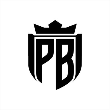 Beyaz arkaplan şablonunda kalkan şeklindeki PB Harf logosu rozet kaplaması