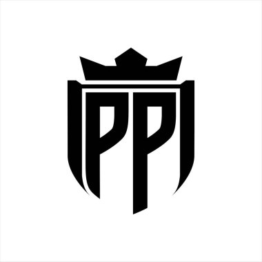 Beyaz arkaplan şablonunda kalkan şeklindeki PP Harfi logosu