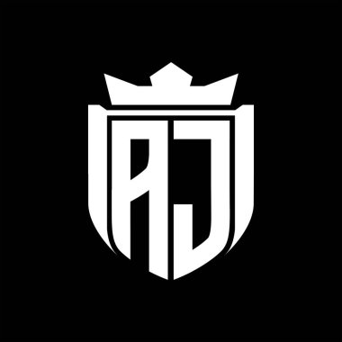 Siyah arkaplan şablonunda kalkan şeklindeki AJ Harfi logosu.