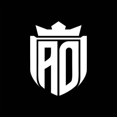 Siyah arkaplan şablonunda kalkan şeklindeki AO Harf logosu.