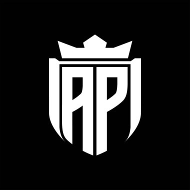 AP Harf logosu siyah arkaplan şablonu dizaynında kalkan şeklindeki rozet kaplaması