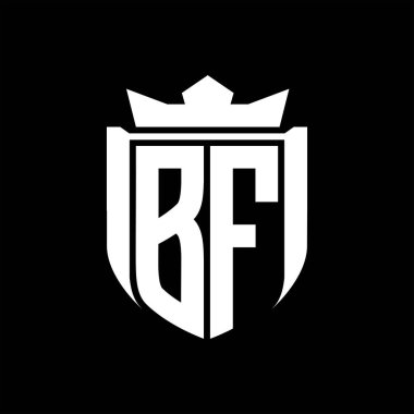 Siyah arkaplan şablonu tasarımında kalkan şeklindeki BF Harfi logosu