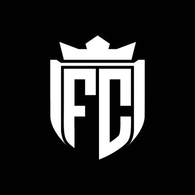 FC Harf logosu, kalkan şeklindeki siyah arkaplan şablonu dizaynında rozet kaplaması.