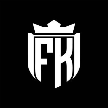 FK Harf logosu kalkan şeklindeki rozet kaplaması siyah arkaplan şablonu tasarımında