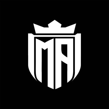 MA Harfi logosu, kalkan şeklindeki siyah arkaplan şablonu tasarımında rozet kaplaması.
