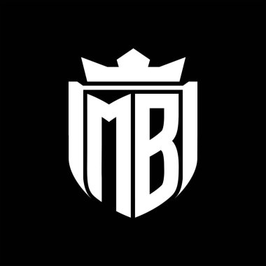 MB Harf logosu, siyah arkaplan şablonu dizaynında kalkan şeklindeki rozet kaplaması.
