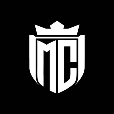 MC Harf logosu, kalkan şeklindeki siyah arkaplan şablonu tasarımında rozet kaplaması.