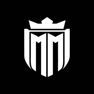 MM Harf logosu, kalkan şeklindeki siyah arkaplan şablonu dizaynında rozet kaplaması.