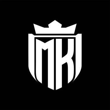 Siyah arkaplan şablonu tasarımında kalkan şeklindeki MK Letter logosu