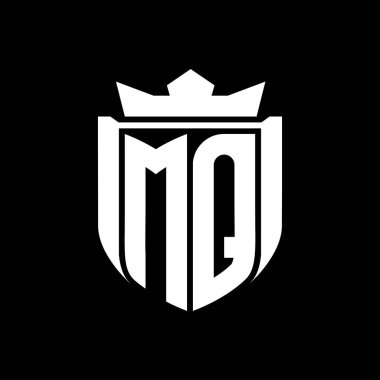 Siyah arkaplan şablonu tasarımında kalkan şeklindeki MQ Harfi logosu