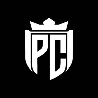 Siyah arkaplan şablonunda kalkan şeklindeki PC Harf logosu.